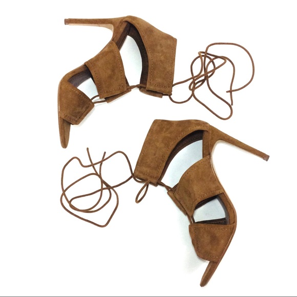 Zara Whisky Leather High Heels Ankle Strap - Picture 2 of 8